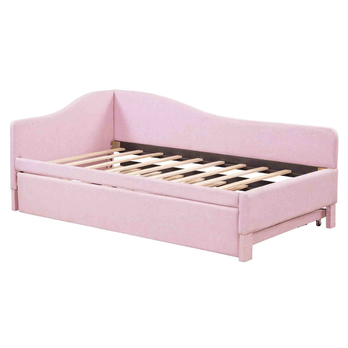 Pink Linen Upholstered Daybed with Pop Up Trundle K2790