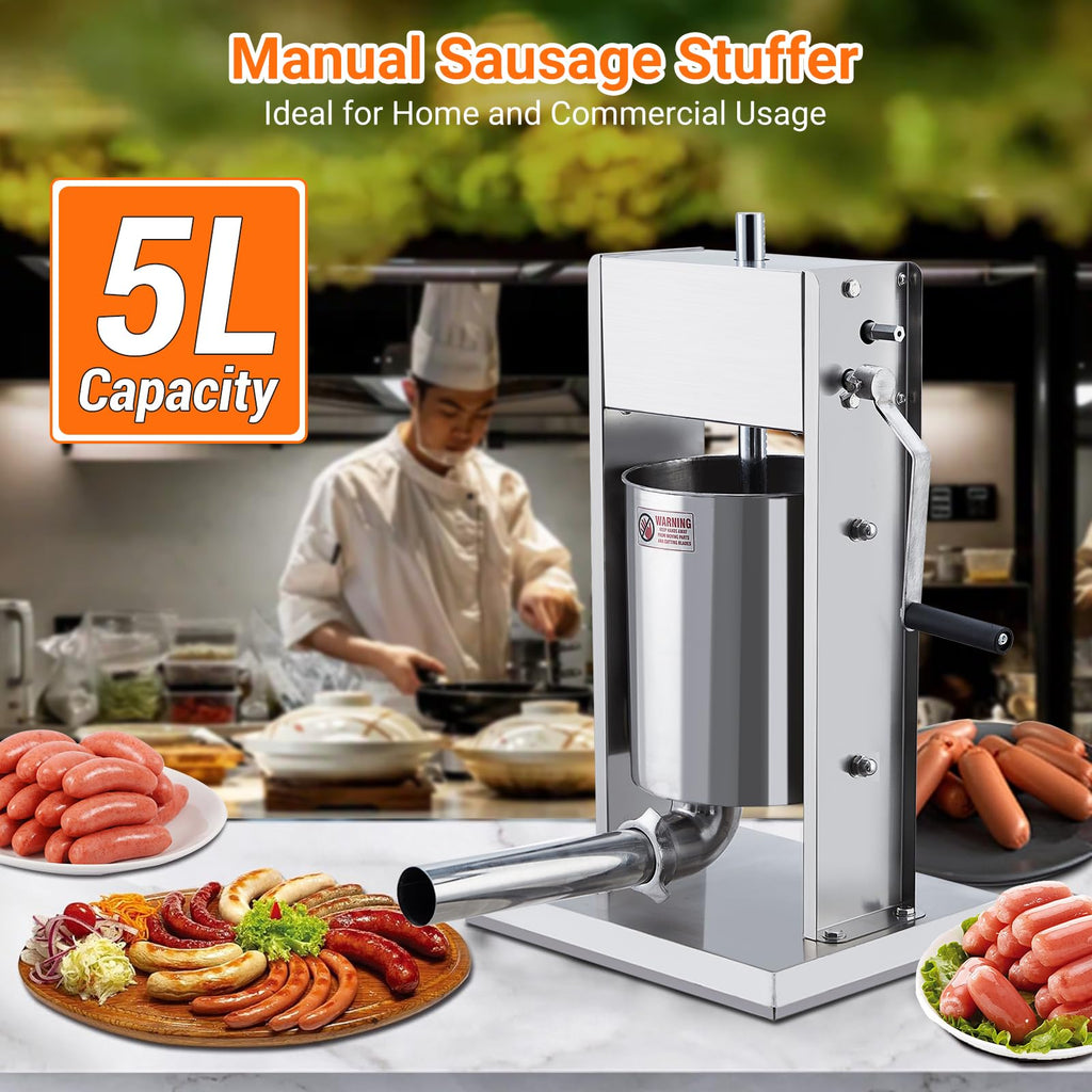 Manual 11 LBS Stainless Steel Sausage Stuffer with 4 Stuffing Tubes R812