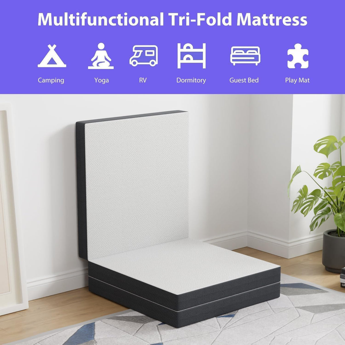 3 inch Tri Fold Memory Foam Mattress with Mesh Cover Y5025