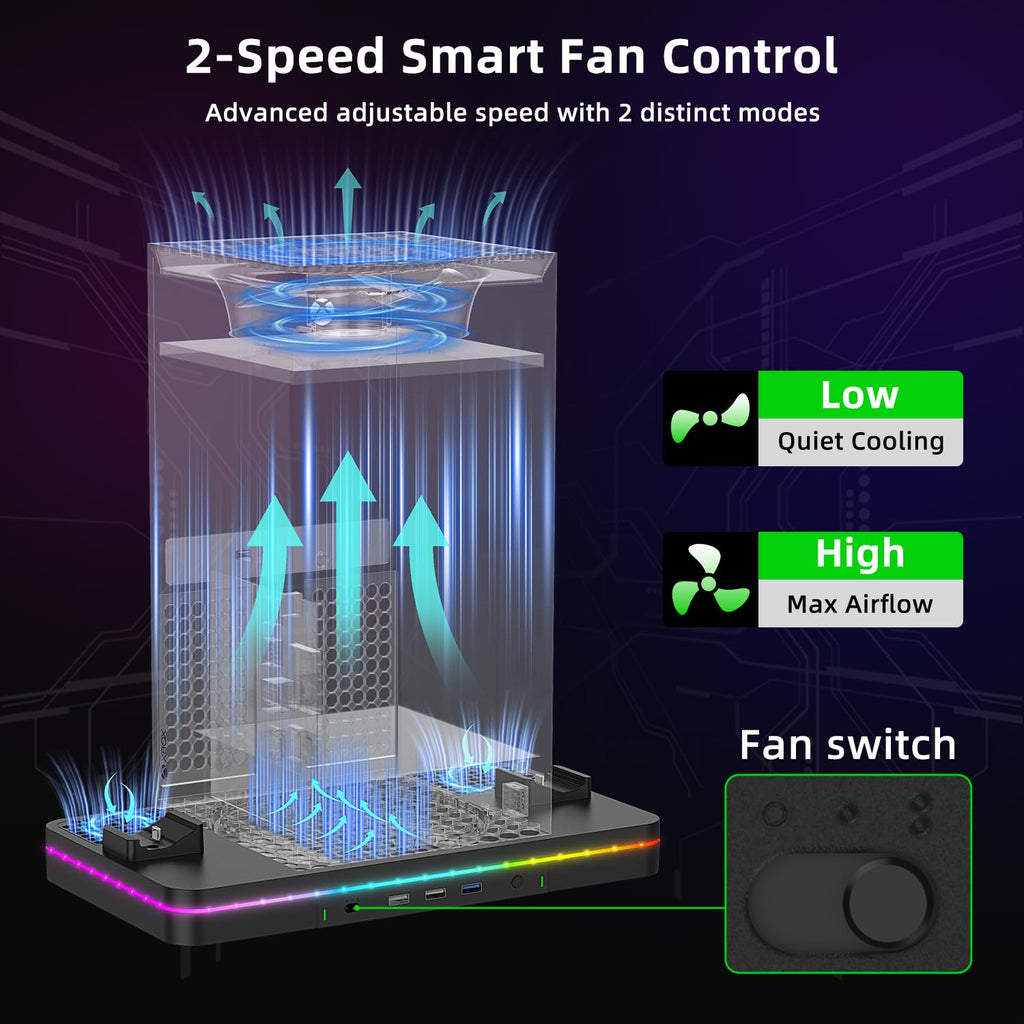 Black Cooling Fan Charging Stand with 3 USB Ports U962574
