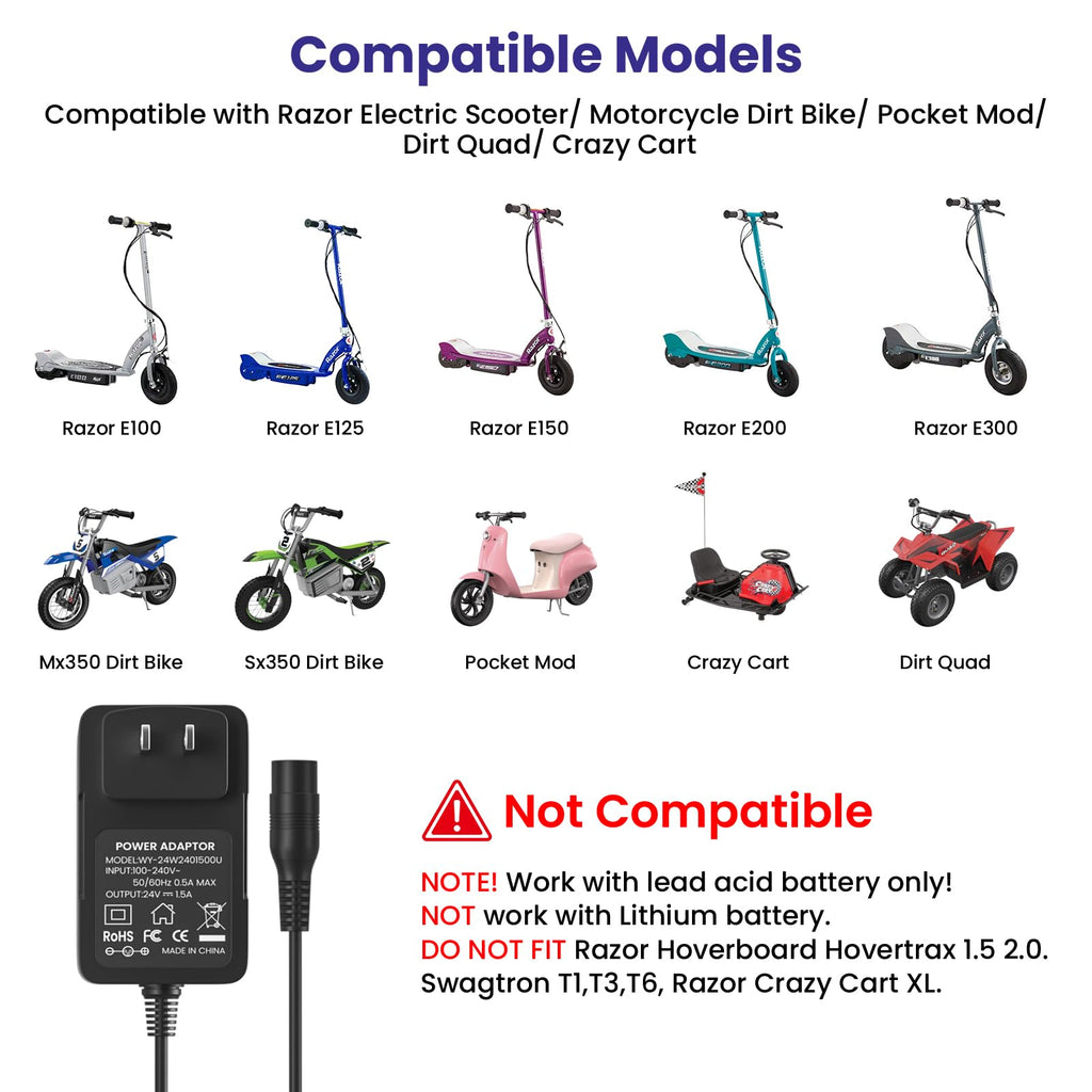 24V Electric Scooter Charger 3-Prong Inline Female Power Cord A82140