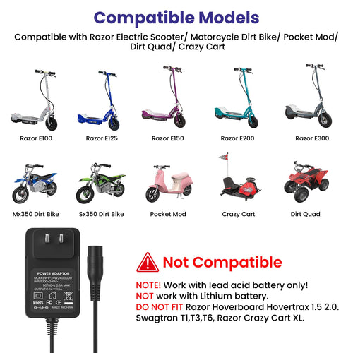 24V Electric Scooter Charger 3-Prong Inline Female Power Cord A82140