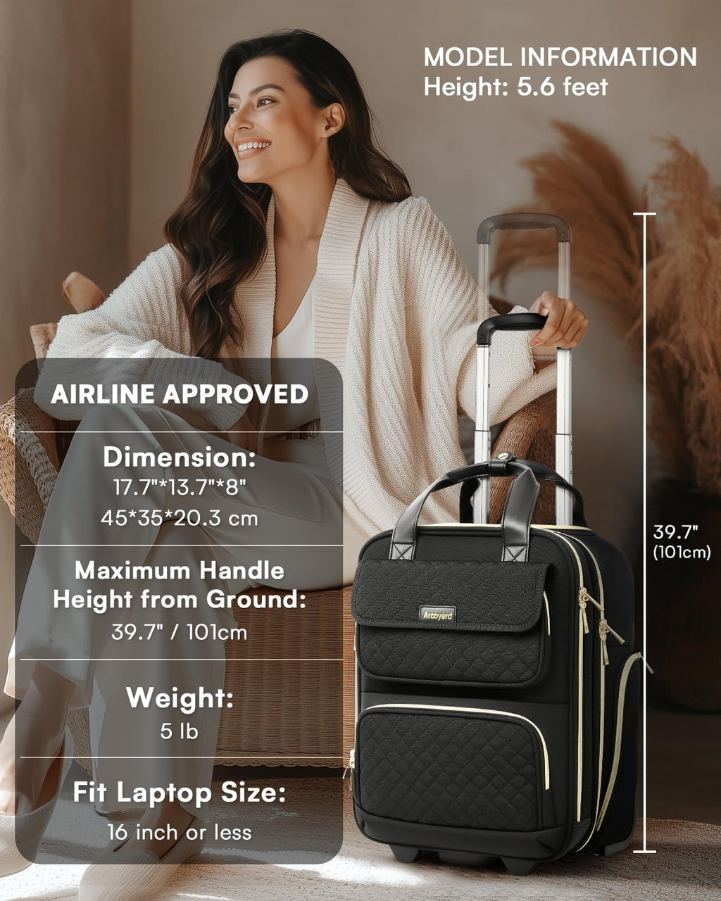 Black 16-Inch Underseat Carry On Luggage with Wheels E349