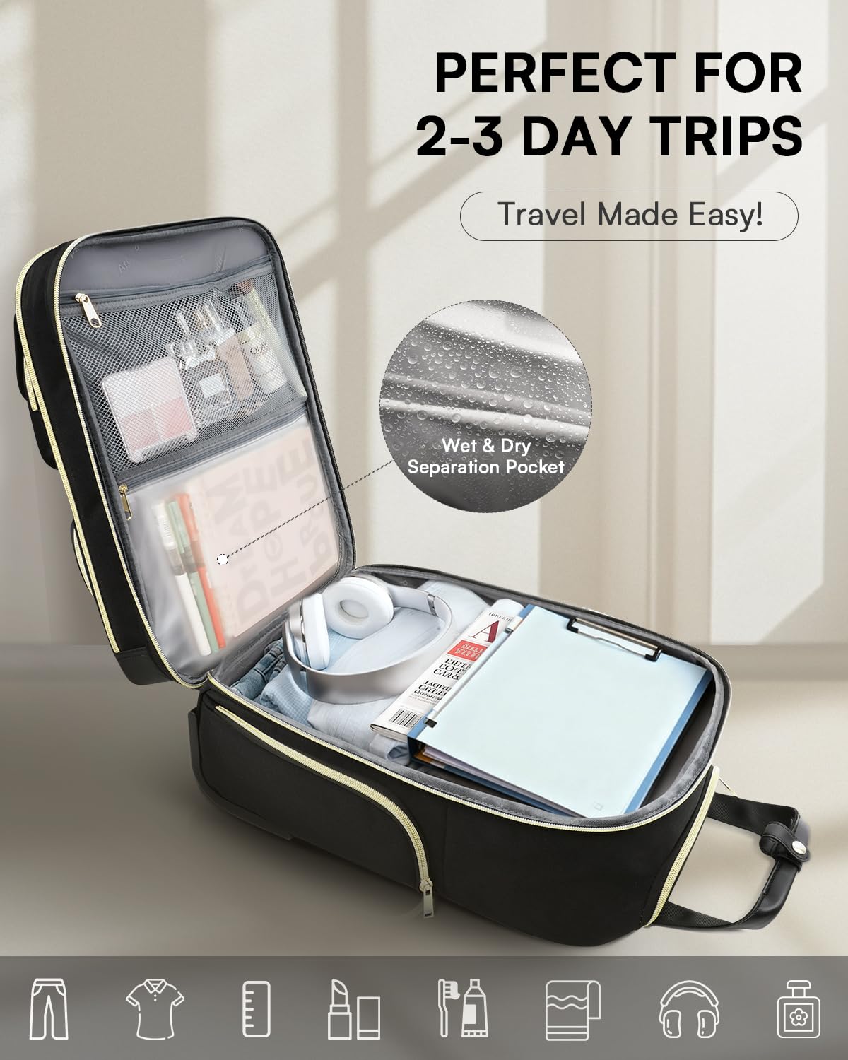 Black 16-Inch Underseat Carry On Luggage with Wheels E349