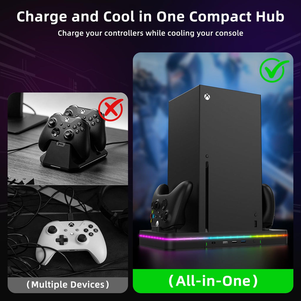 Black Cooling Fan Charging Stand with 3 USB Ports U962574
