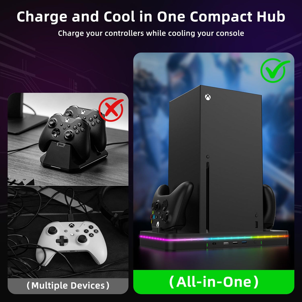 Black Cooling Fan Charging Stand with 3 USB Ports U962574
