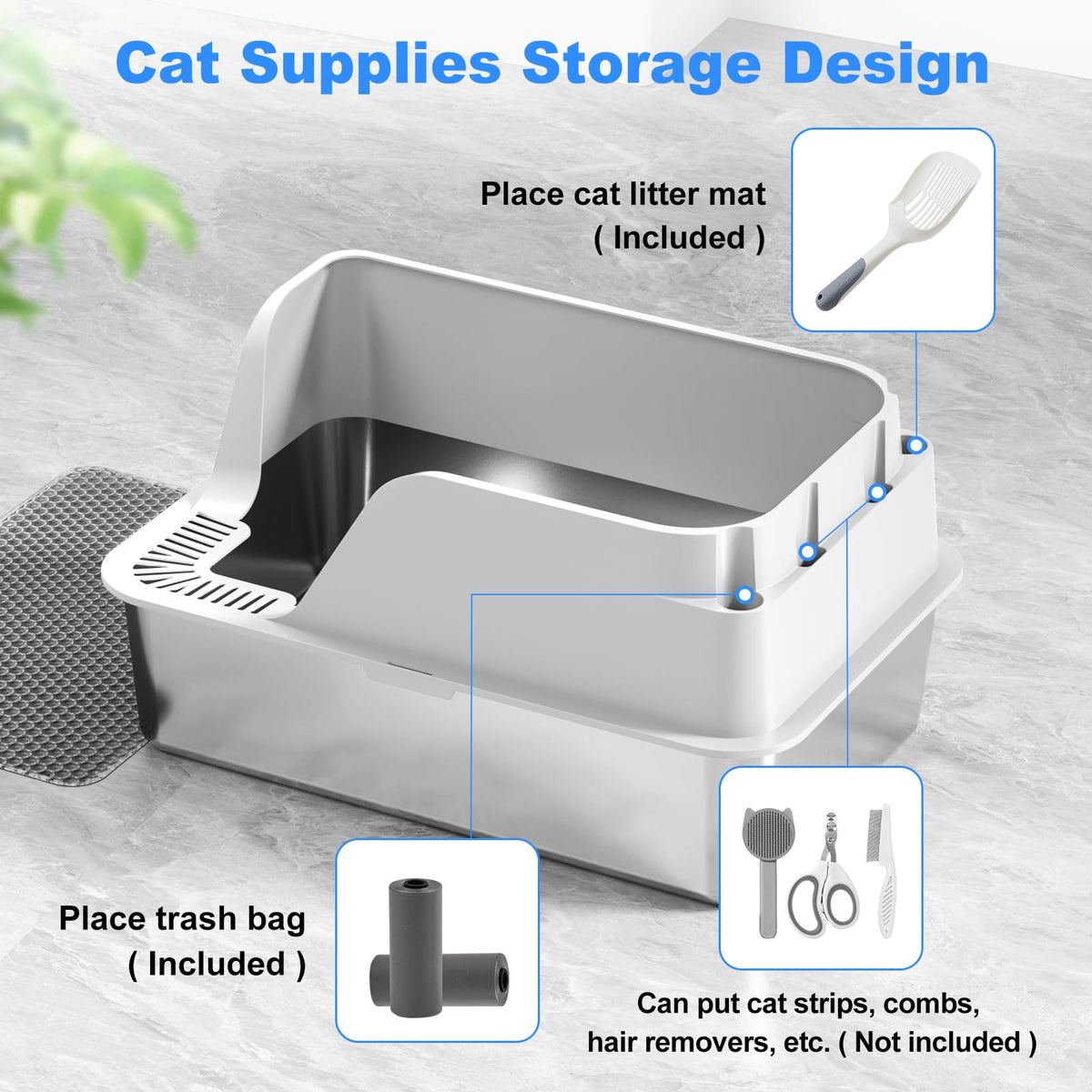 XL Non-Stick Stainless Steel Litter Box D52748