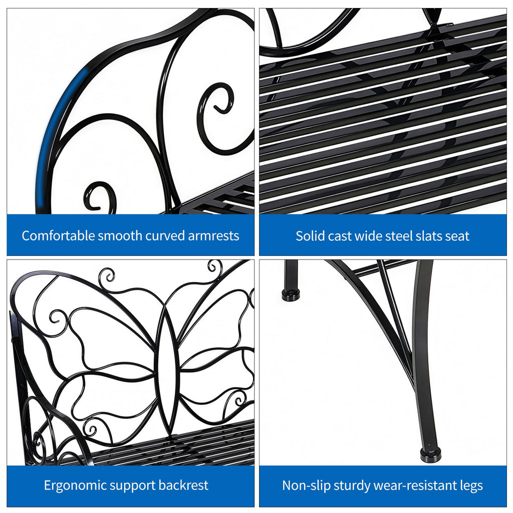 Outdoor Cast Iron Bench with Armrests Double Seats I403