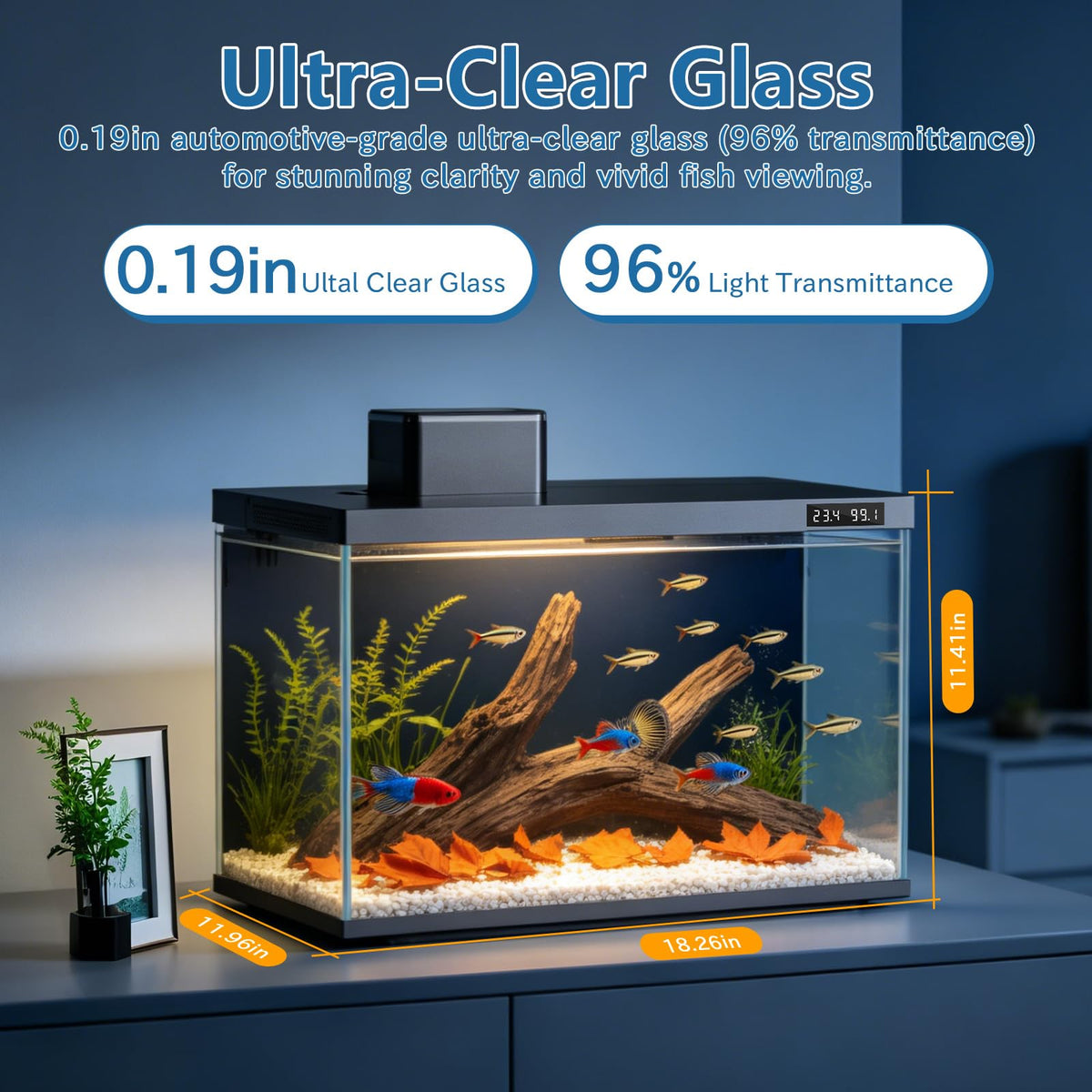 10 Gallon Smart Fish Aquarium Kit with Pump Filtration LED Lighting R317403