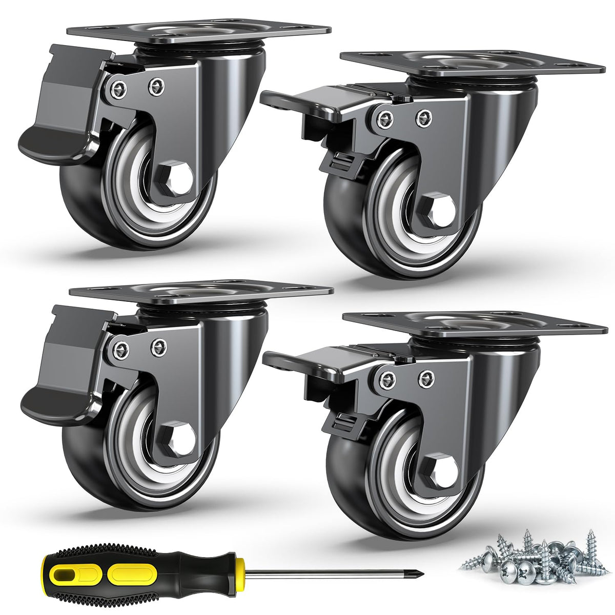 2 Inch Heavy Duty PU Caster Wheels, Set of 4 V667