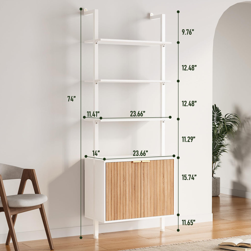 74" Tall White and Oak Bookshelf with Storage Cabinet D75407