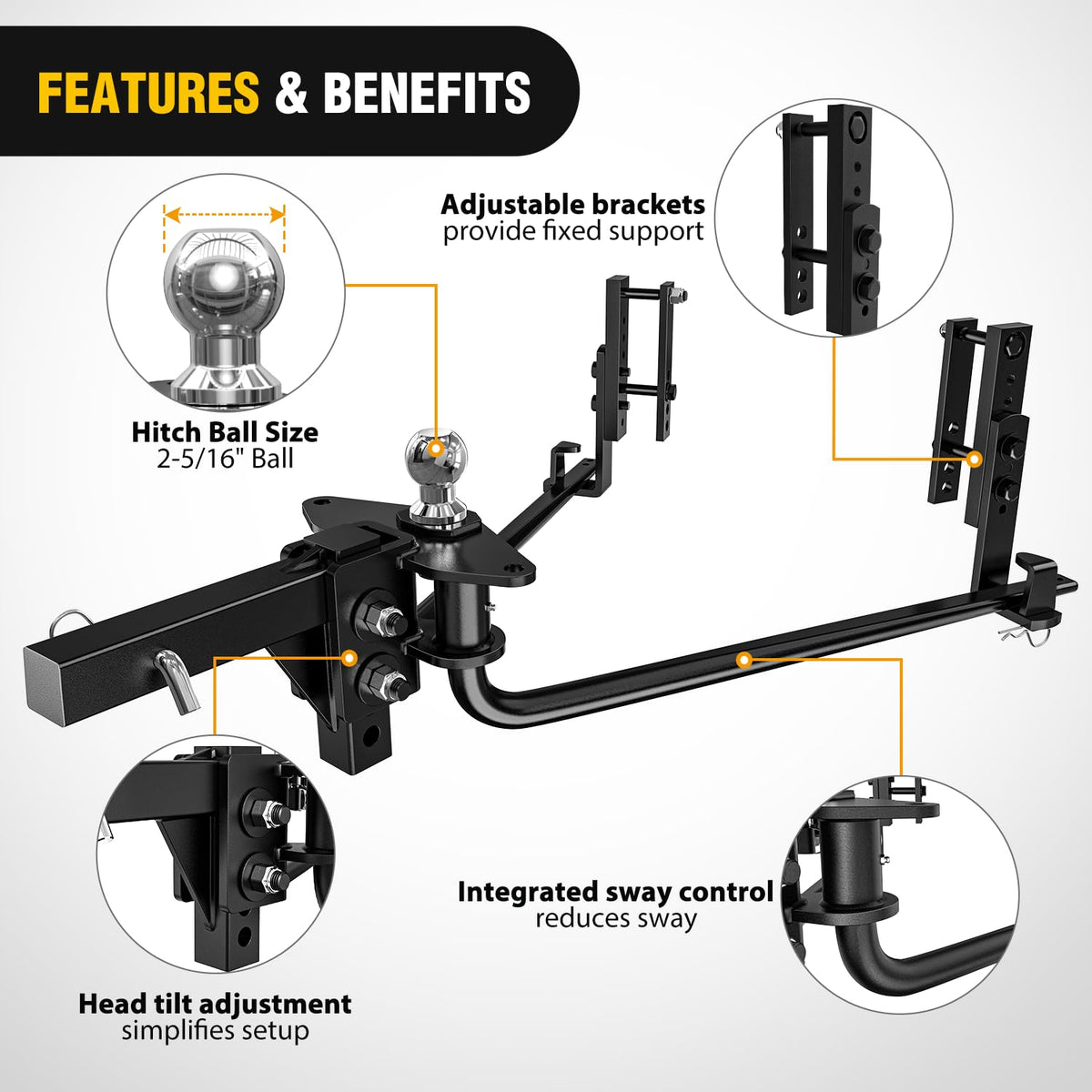800 lbs Round Bar Weight Distributing Hitch Kit with Sway Control X832