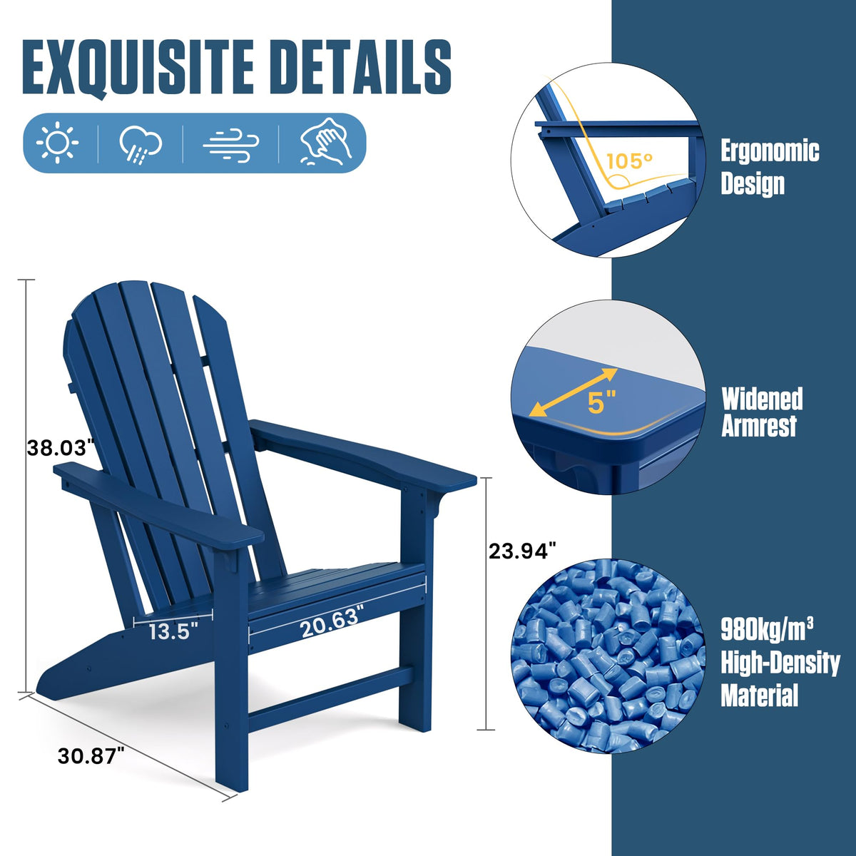 Plastic Adirondack Chair Set of 4 Navy Blue L793408