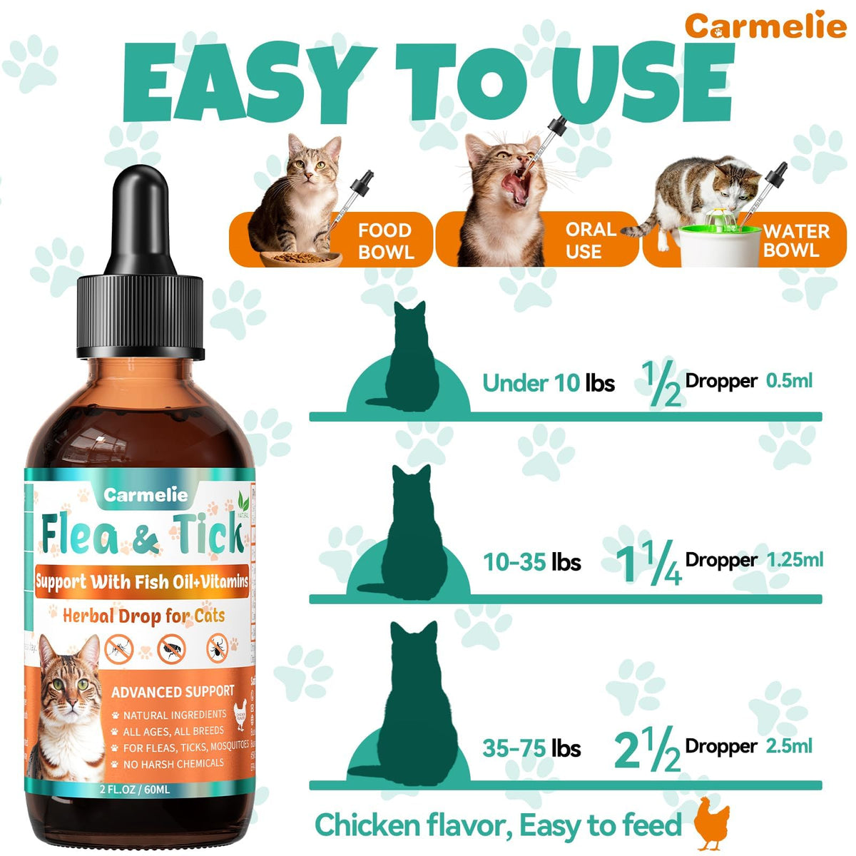 Flea and Tick Prevention for Cat with Vitamins Fish Oil 2 fl oz K6050