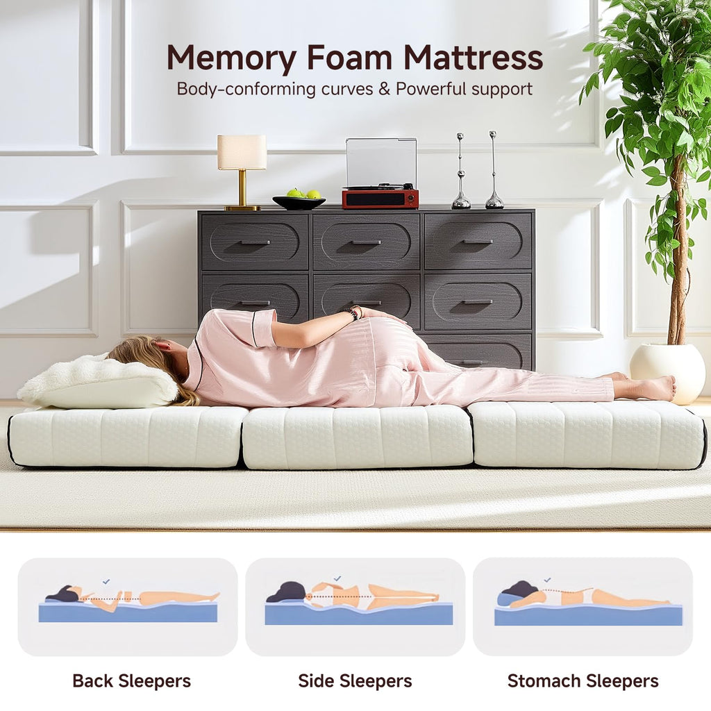 King Tri-Fold Memory Foam Mattress with Washable Cover M1962