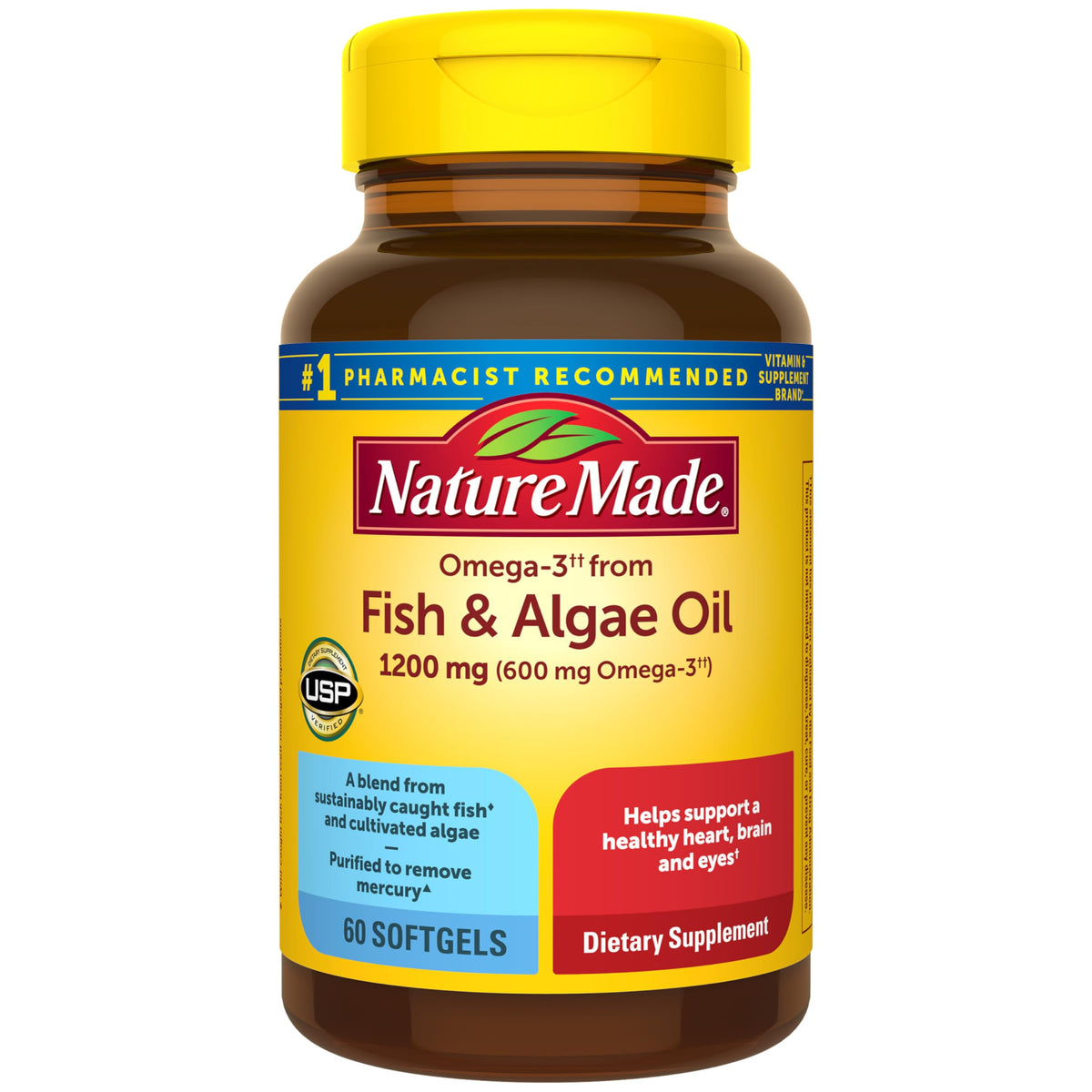 Omega 3 Fish Oil and Algae Oil Supplements 1200mg 60 Softgels D6969