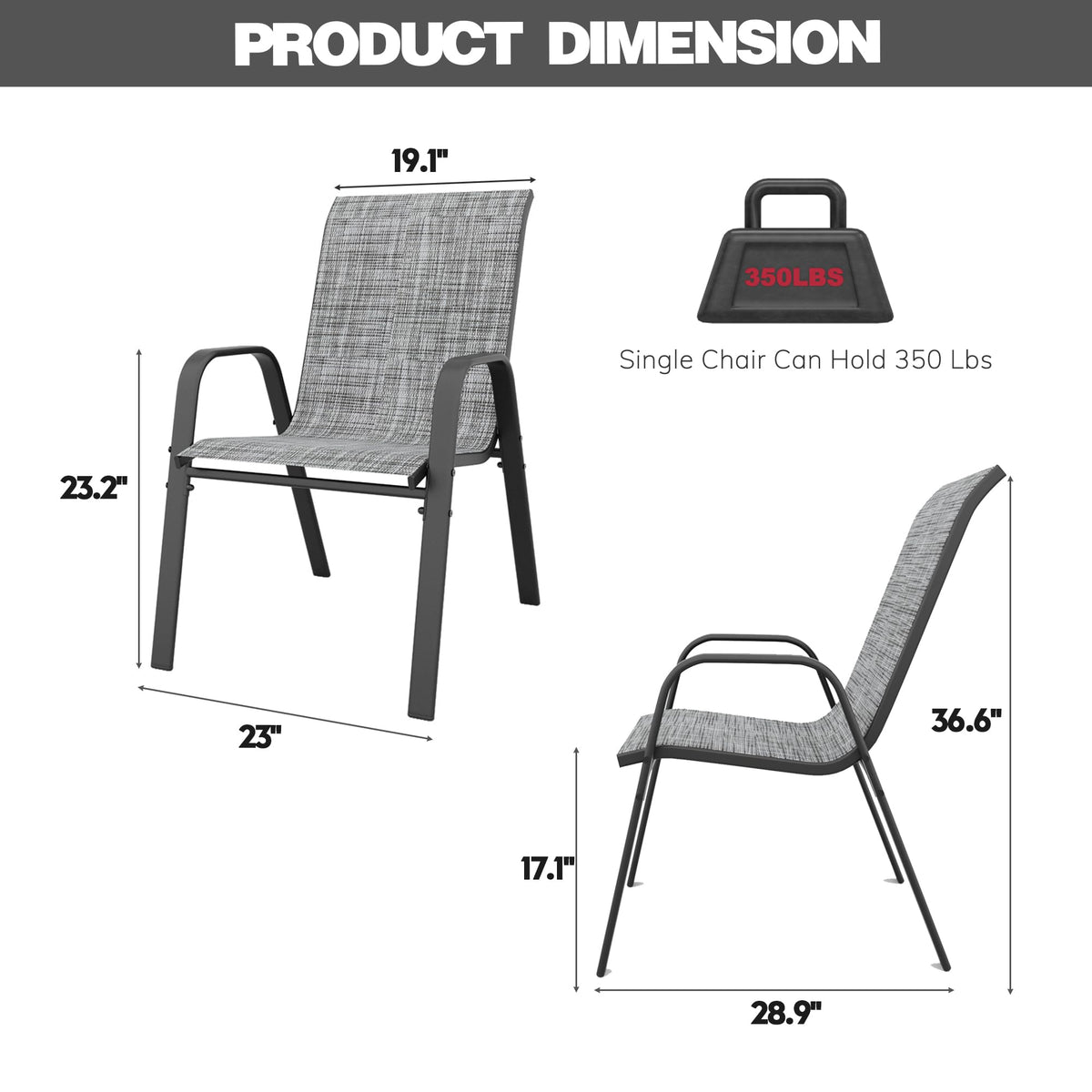 Grey Set of 4 Stackable Textilene Metal Patio Chairs W494040
