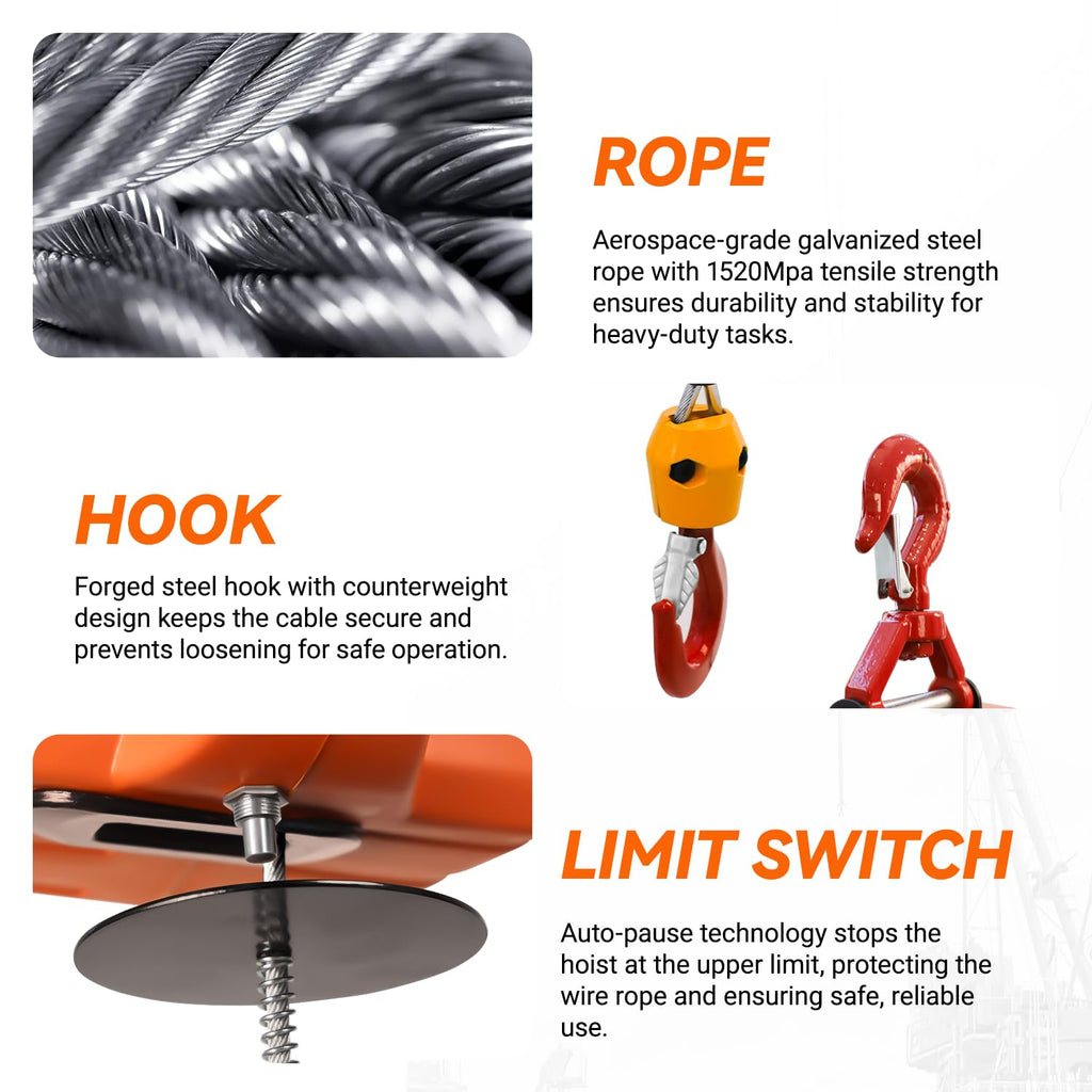 1500W 1100 lb Capacity Electric Hoist G3579