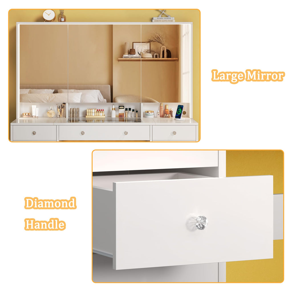 White Vanity Desk with Mirror and Lights O1428