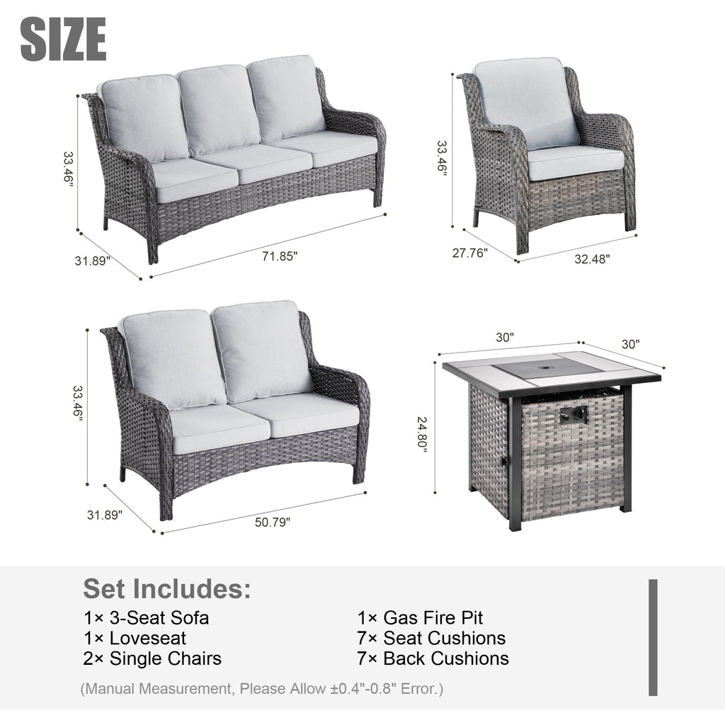 5 Piece Wicker Sofa Set with Fire Pit Table G232