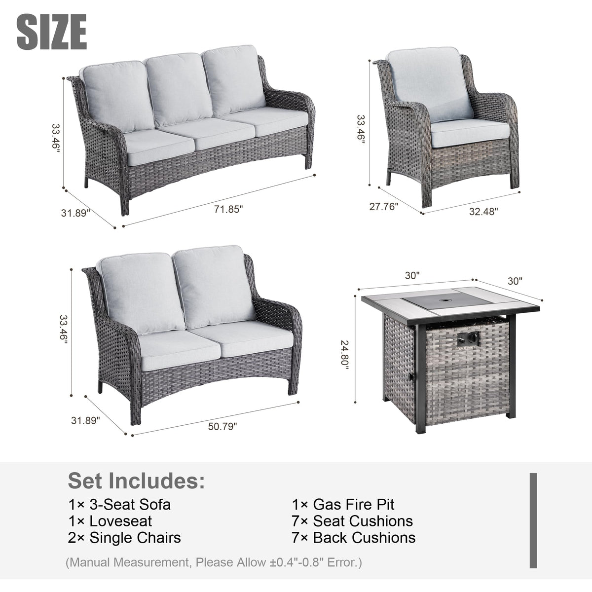 5 Piece Wicker Sofa Set with Fire Pit Table G232