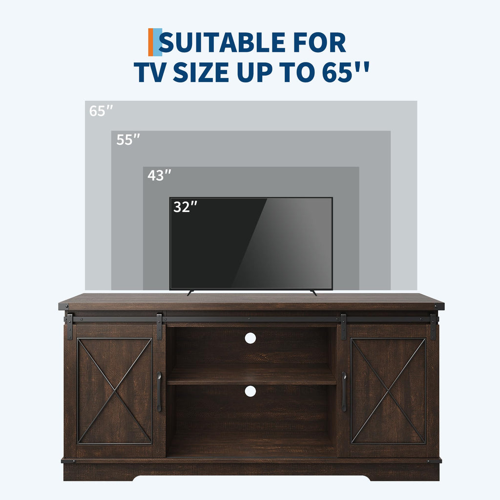 Brown Farmhouse TV Stand with Sliding Barn Doors and Storage Cabinets W564043