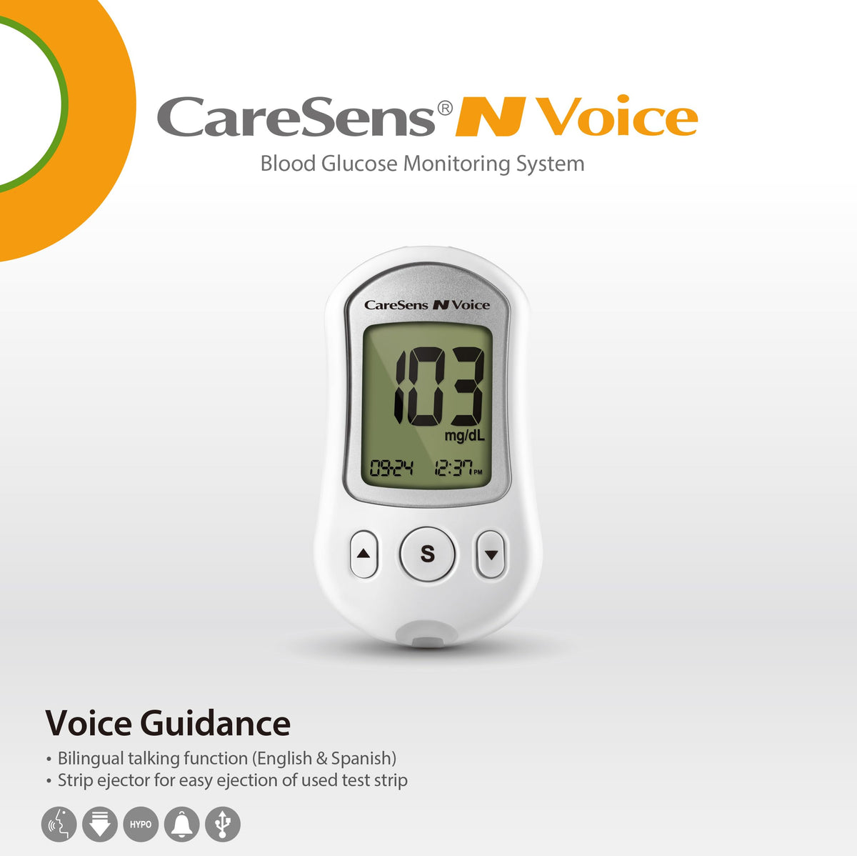 Blood Glucose Monitoring System with Talking Meter, 300 Test Strips, 100 Lancets, Lancing Device and Carrying Case V5459