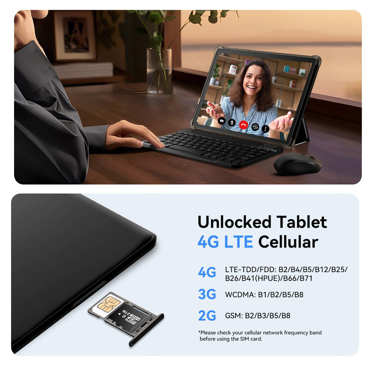 10 inch 2-in-1 Android 15 Tablet with Keyboard, Mouse, and Case, 4G LTE, 12GB RAM + 64GB ROM, Octa-Core, IPS Display, 5G Wi-Fi, GPS, Bluetooth K578026