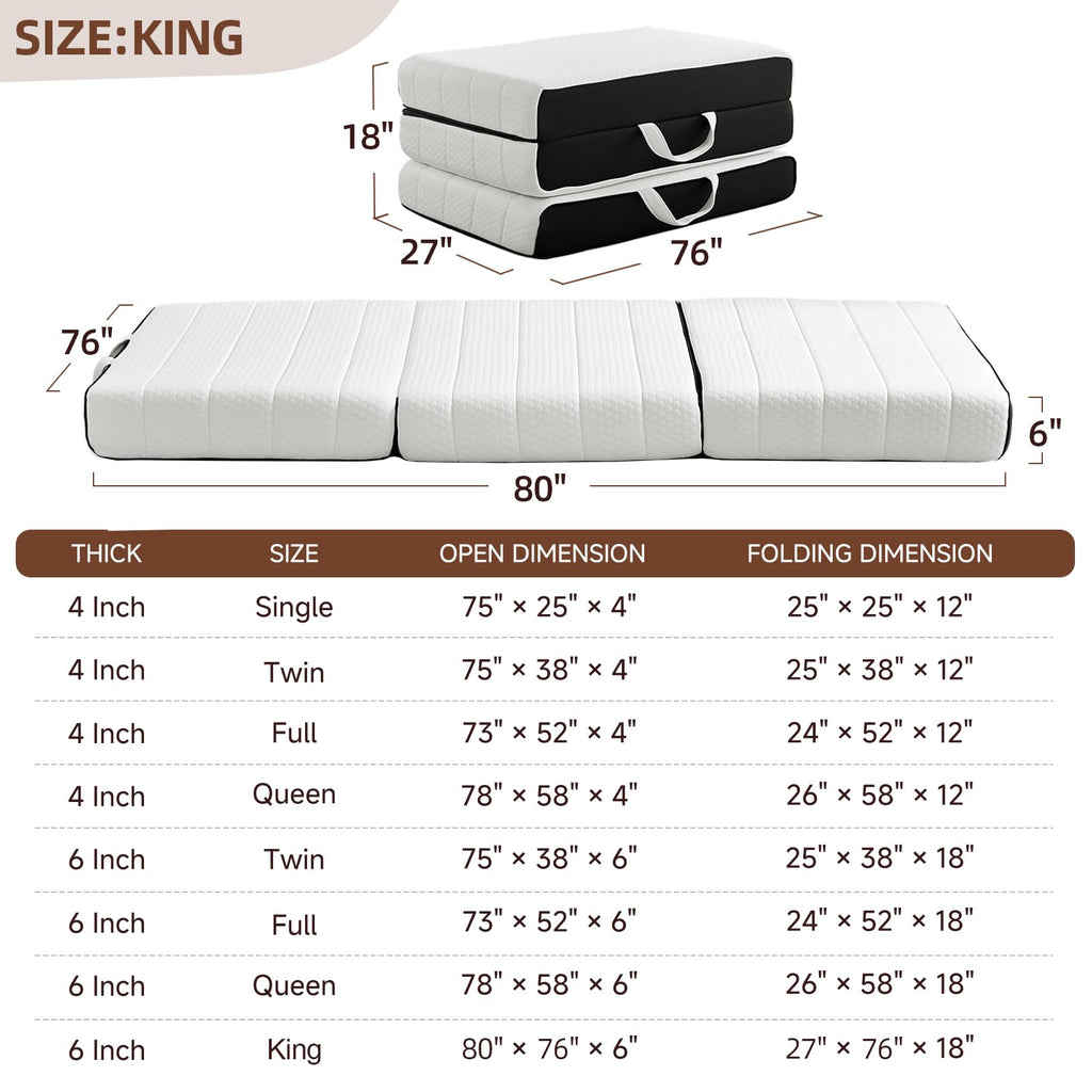 King Tri-Fold Memory Foam Mattress with Washable Cover M1962