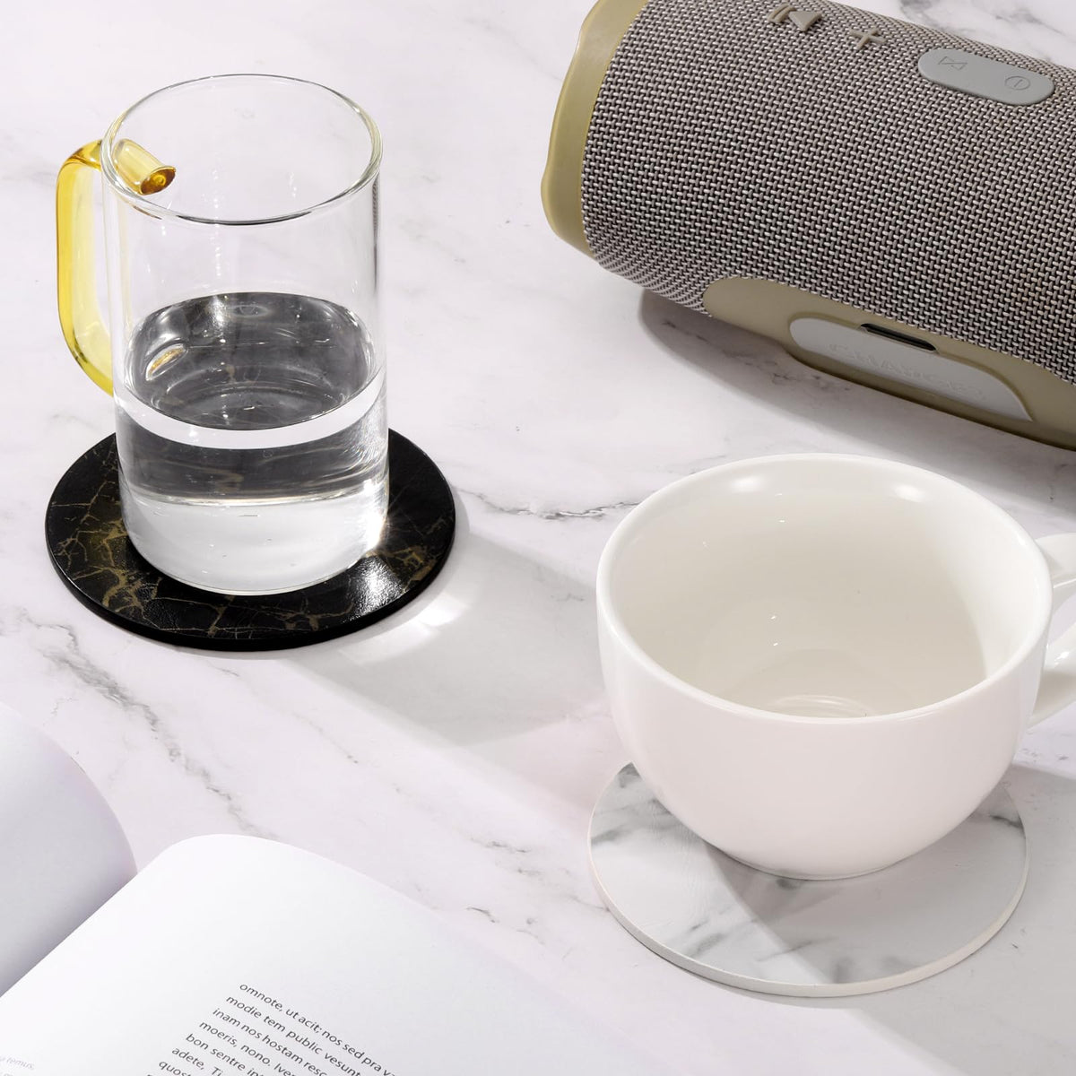 Round Drink Coasters Set of 6 Dual Sided Non-Slip Waterproof Leather D29753