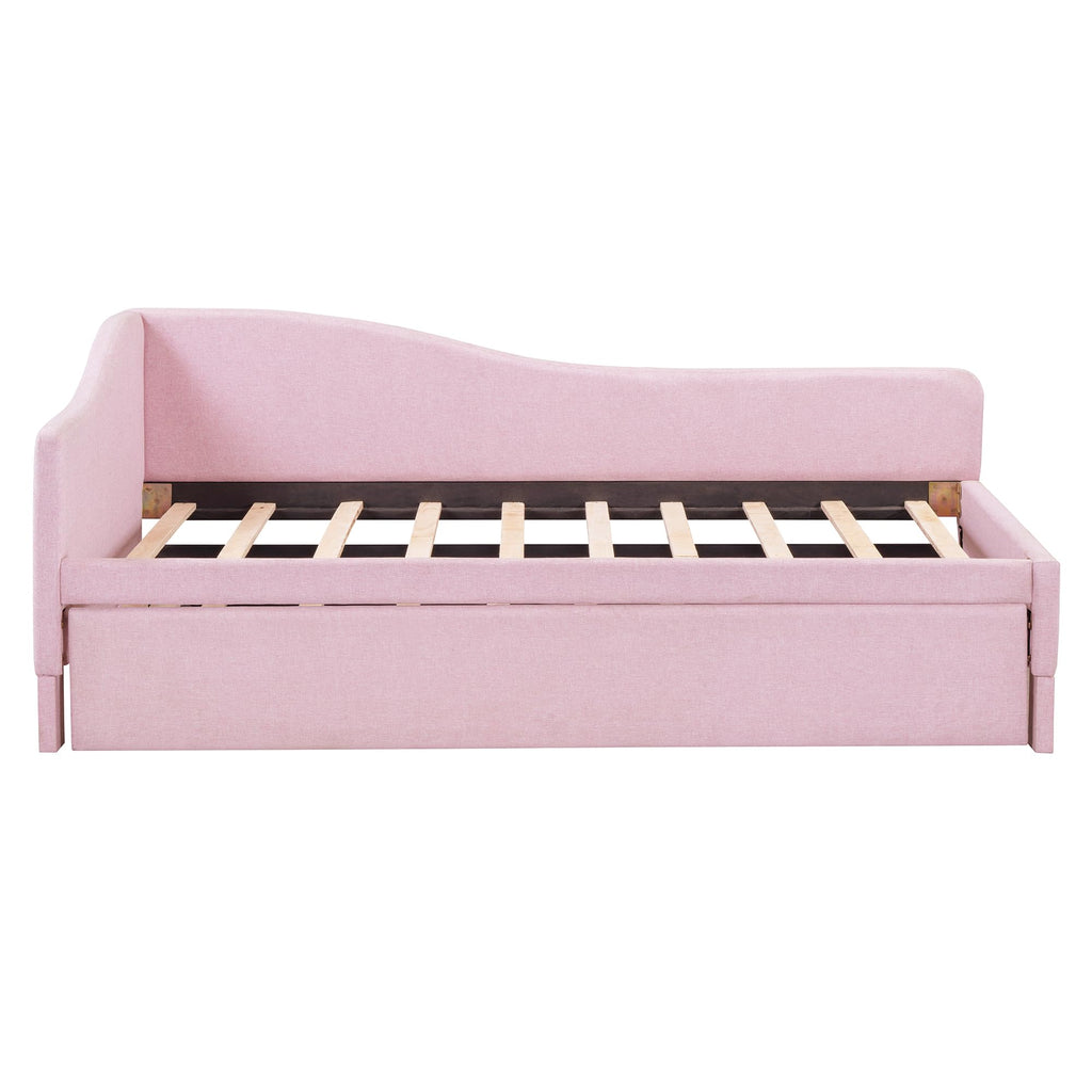 Pink Linen Upholstered Daybed with Pop Up Trundle K2790