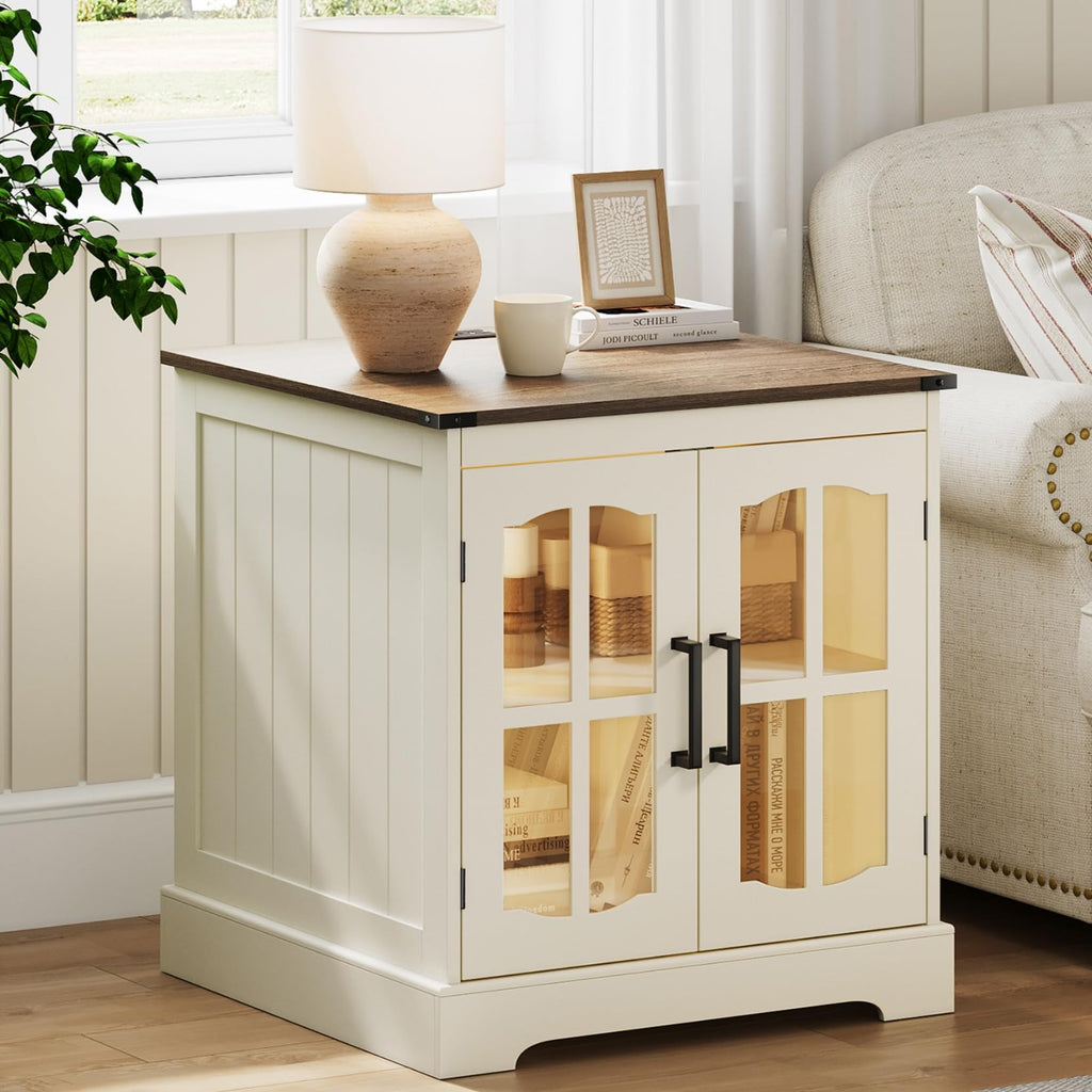 24" Farmhouse End Tables Set of 2 with LED B434997