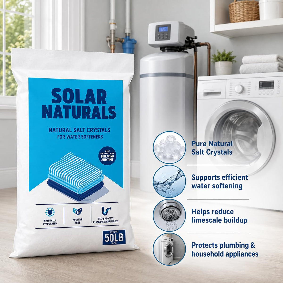 Natural Salt Crystals for Water Softeners, 50lb K37134