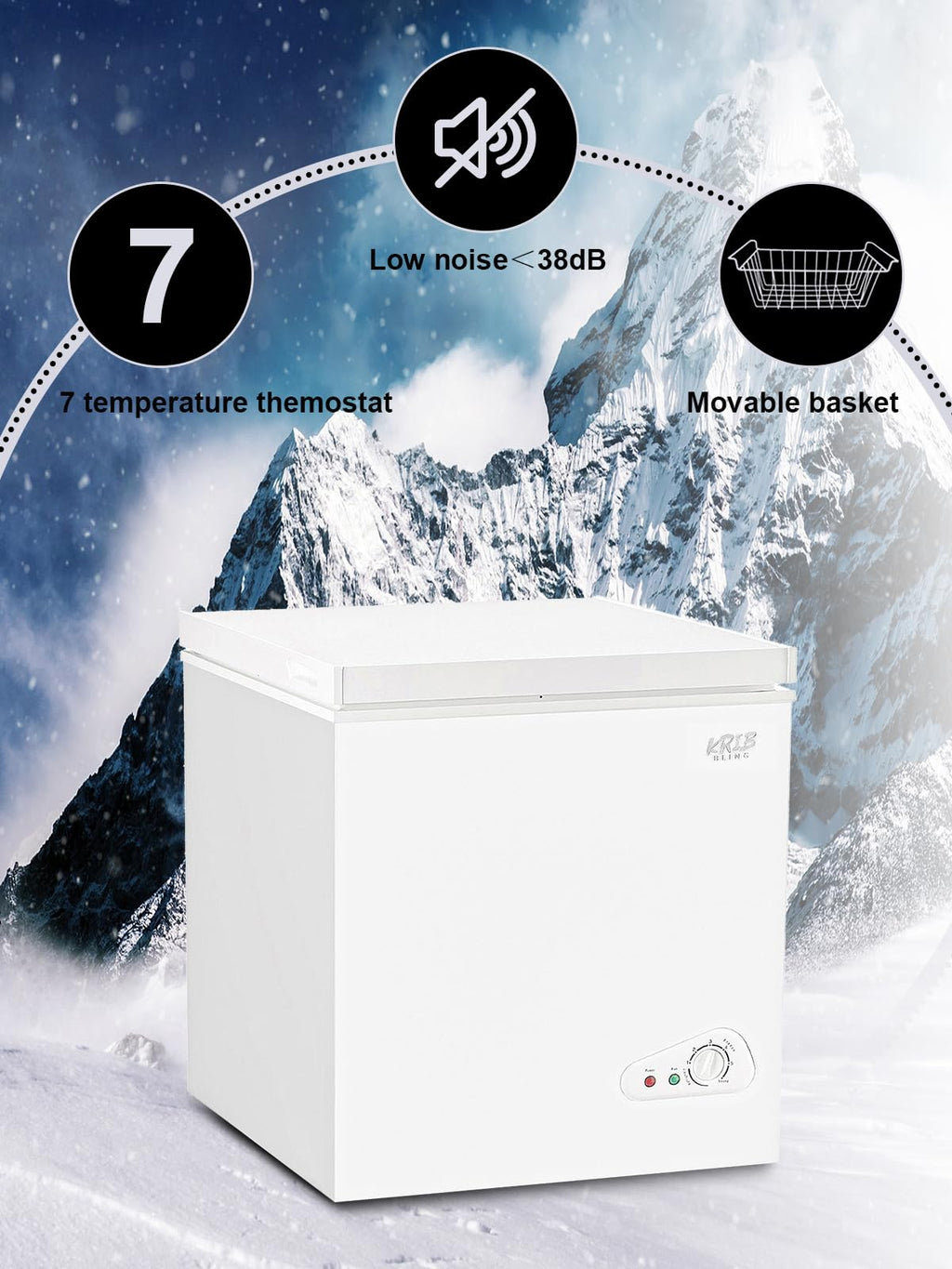 Compact Chest Freezer with Removable Storage Basket, 5.0 cu.ft, White Y96910