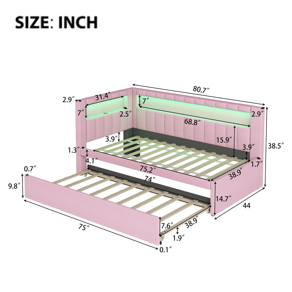 Pink Twin Size Daybed with Trundle K89433
