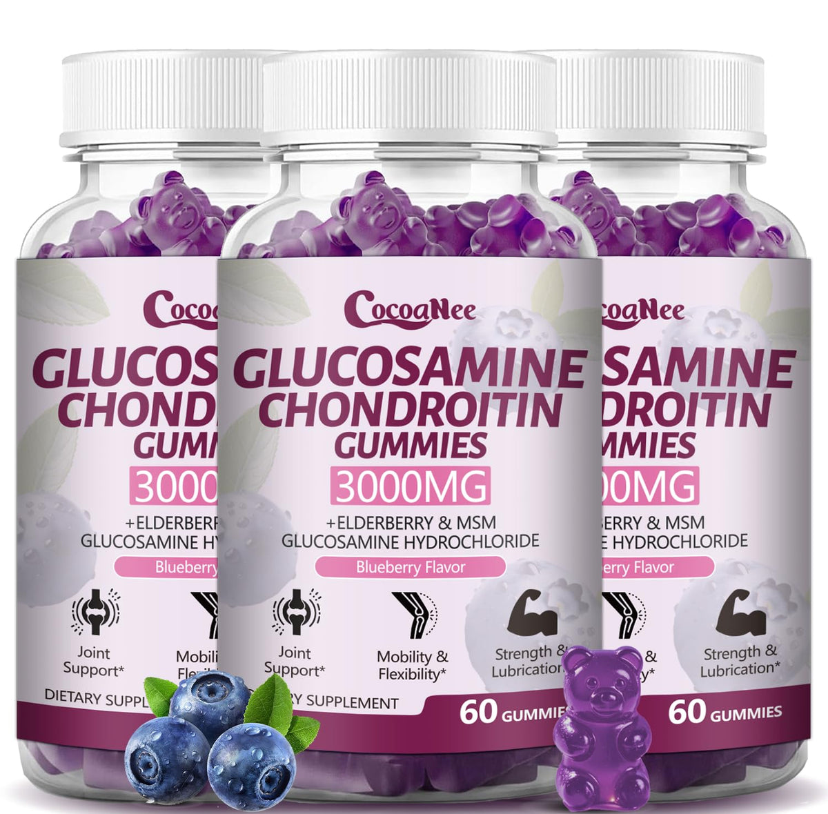 3000MG Glucosamine Chondroitin Gummies with MSM & Elderberry 180Cts H23680