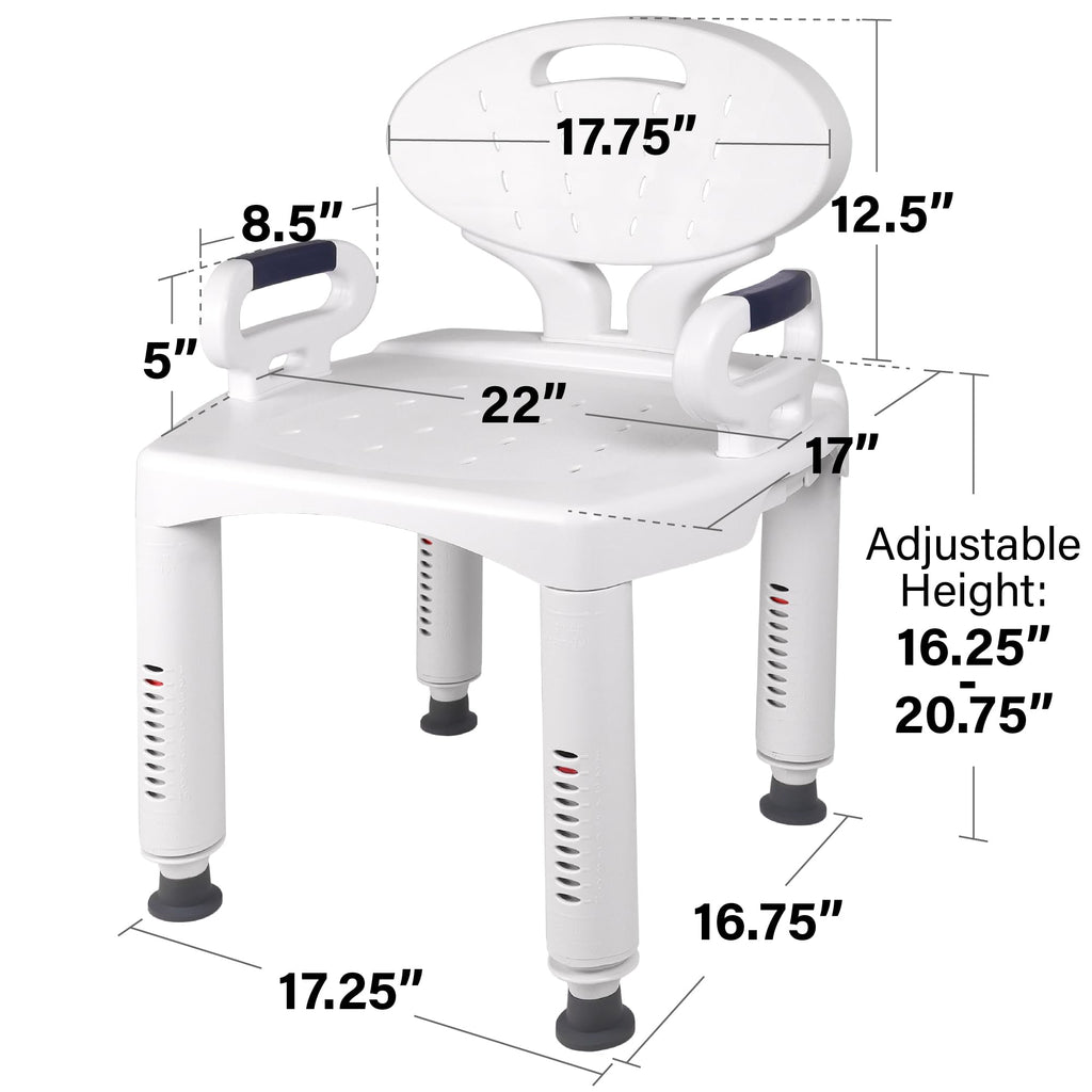 Shower Chair Bath Seat with Padded Arms, Removable Back and Adjustable Legs I2138