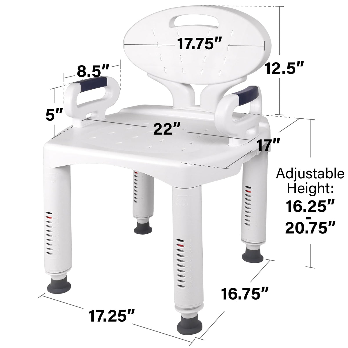 Shower Chair Bath Seat with Padded Arms, Removable Back and Adjustable Legs I2138