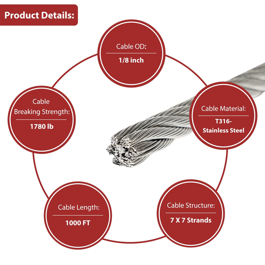 1/8 T316 Stainless Steel Cable 1000FT B502293