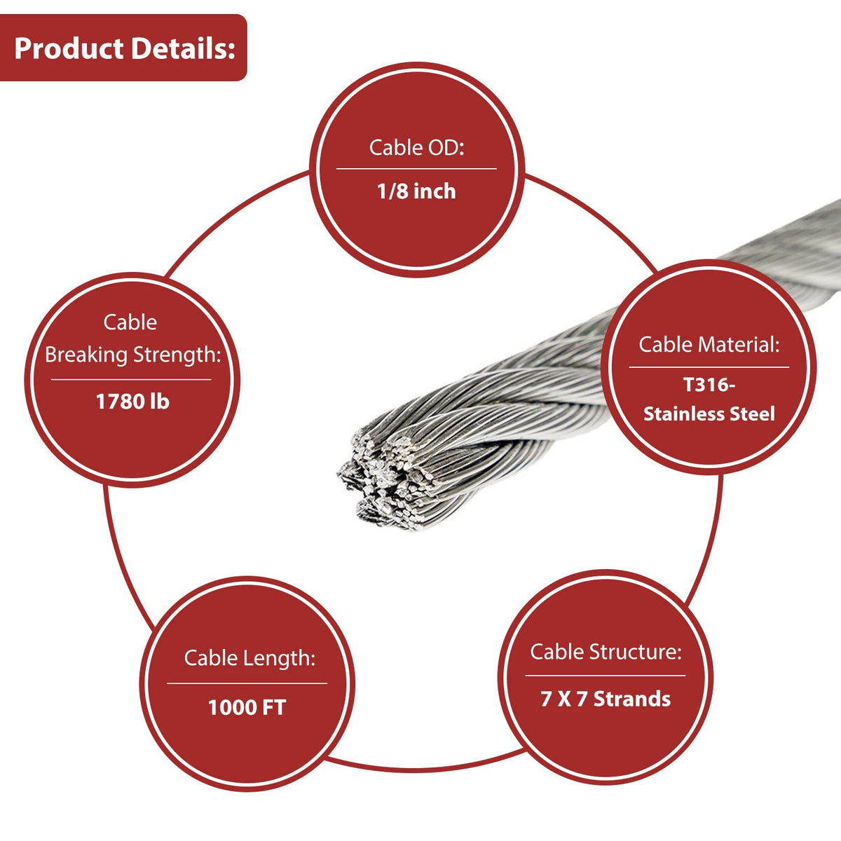 1/8 T316 Stainless Steel Cable 1000FT B502293