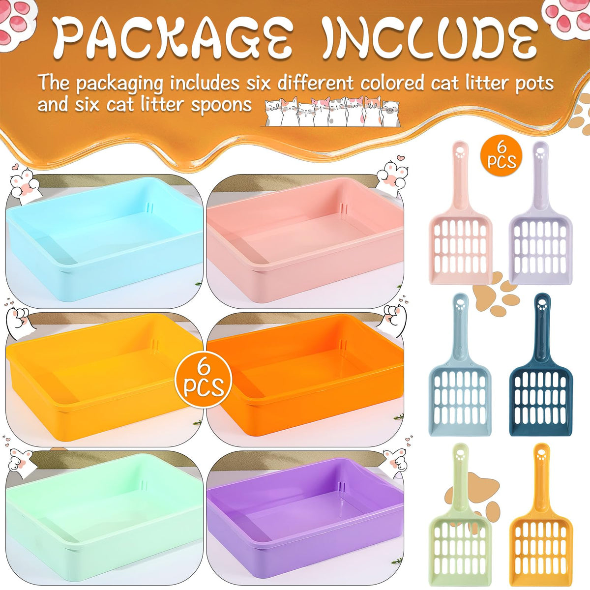 6 Pcs Plastic Kitten Litter Box Set with Scooper M13715