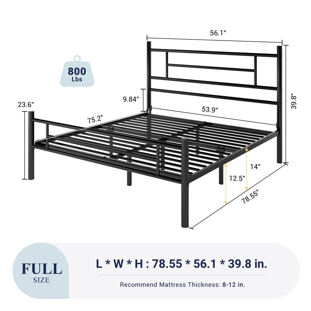 Full Size Black Metal Bed Frame with Headboard and Footboard D31777