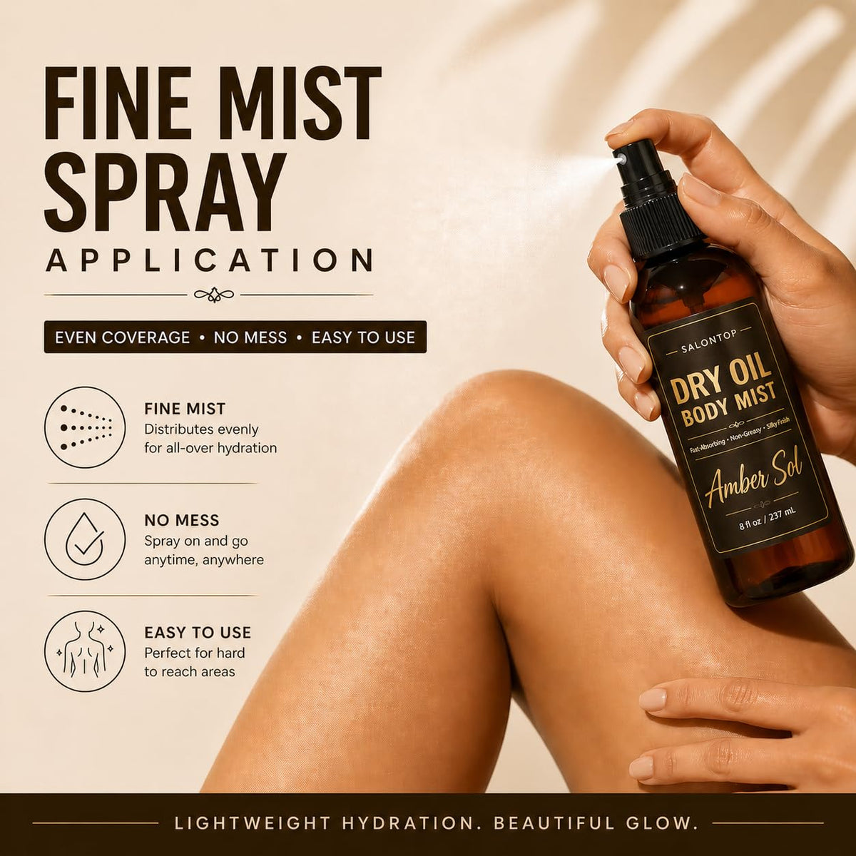 Amber 8 oz Dry Oil Body Mist Spray with Grapeseed & Jojoba Oils T5326