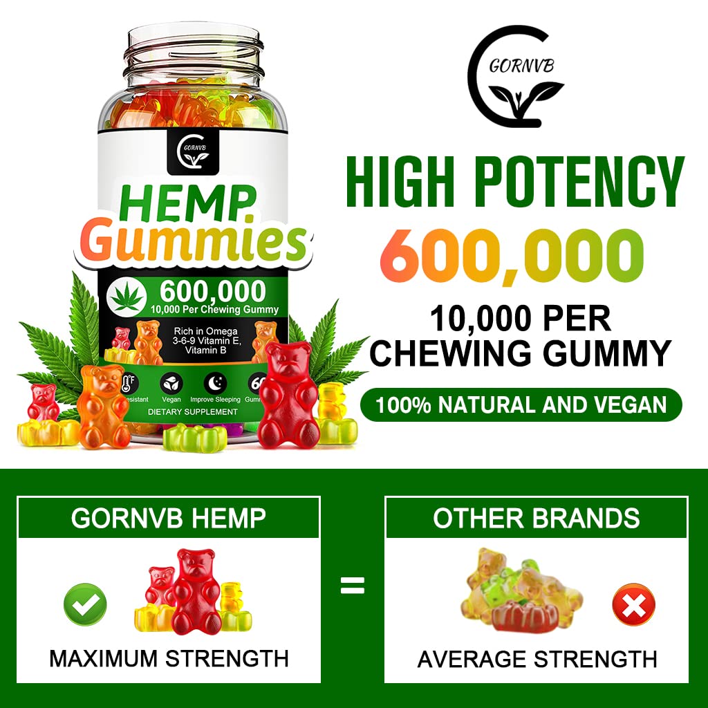 High Potency Hemp Gummies 600,000 Extra Strength Vegan Gluten-Free X826