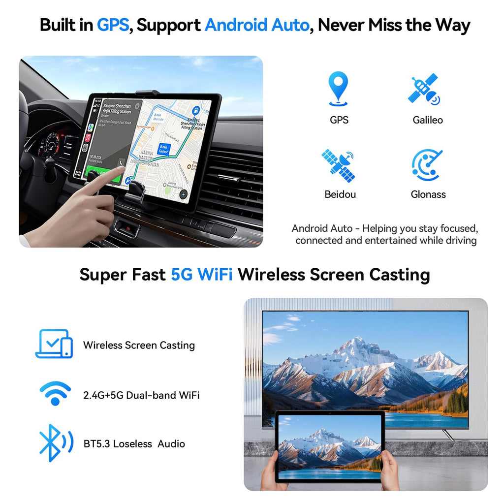 10 inch 2-in-1 Android 15 Tablet with Keyboard, Mouse, and Case, 4G LTE, 12GB RAM + 64GB ROM, Octa-Core, IPS Display, 5G Wi-Fi, GPS, Bluetooth K578026