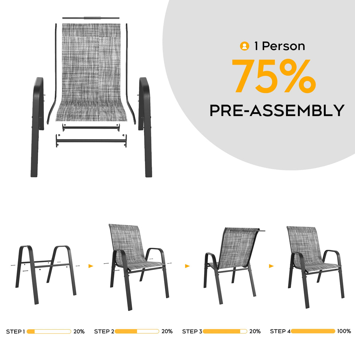 Grey Set of 4 Stackable Textilene Metal Patio Chairs W494040