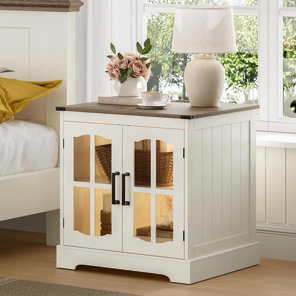 24" Farmhouse End Tables Set of 2 with LED B434997