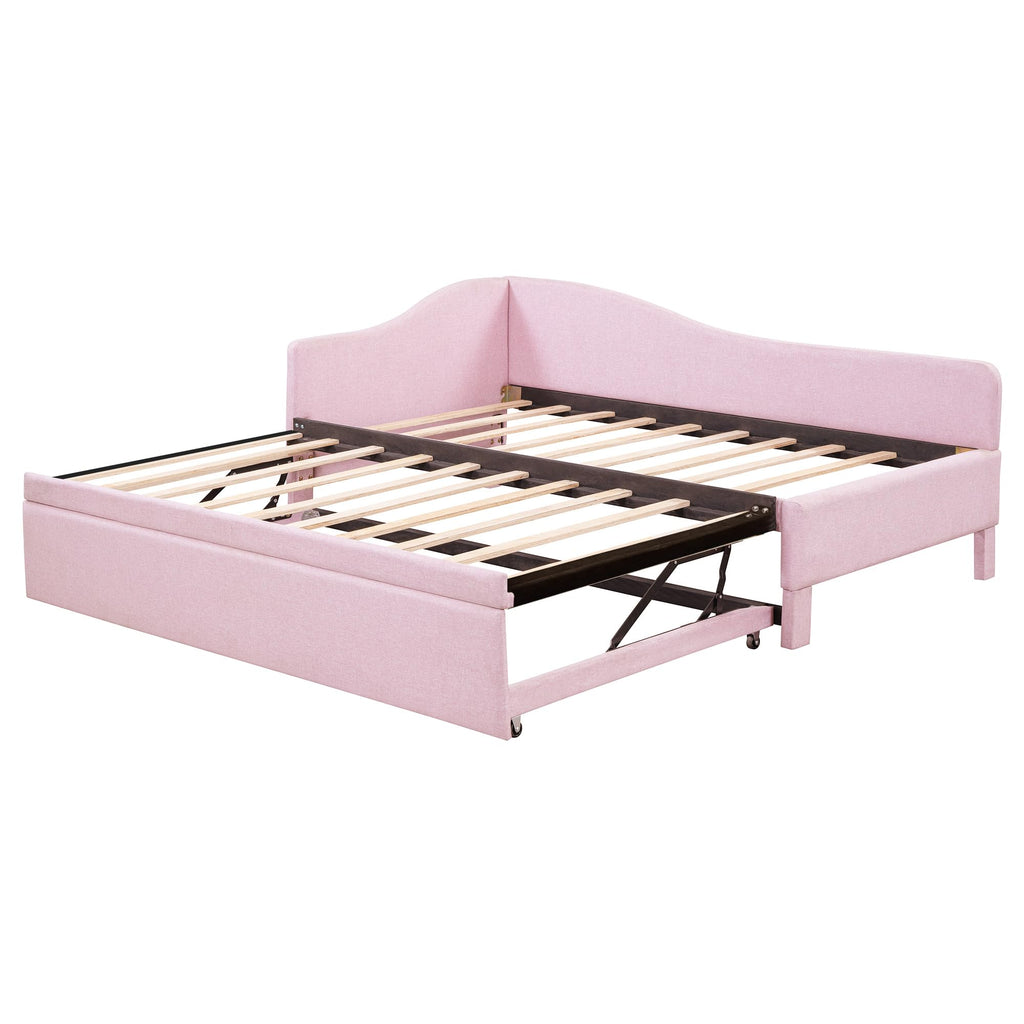 Pink Linen Upholstered Daybed with Pop Up Trundle K2790