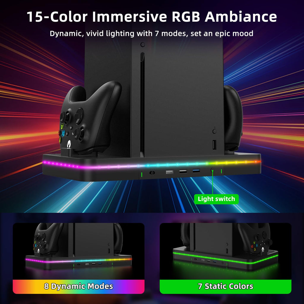 Black Cooling Fan Charging Stand with 3 USB Ports U962574
