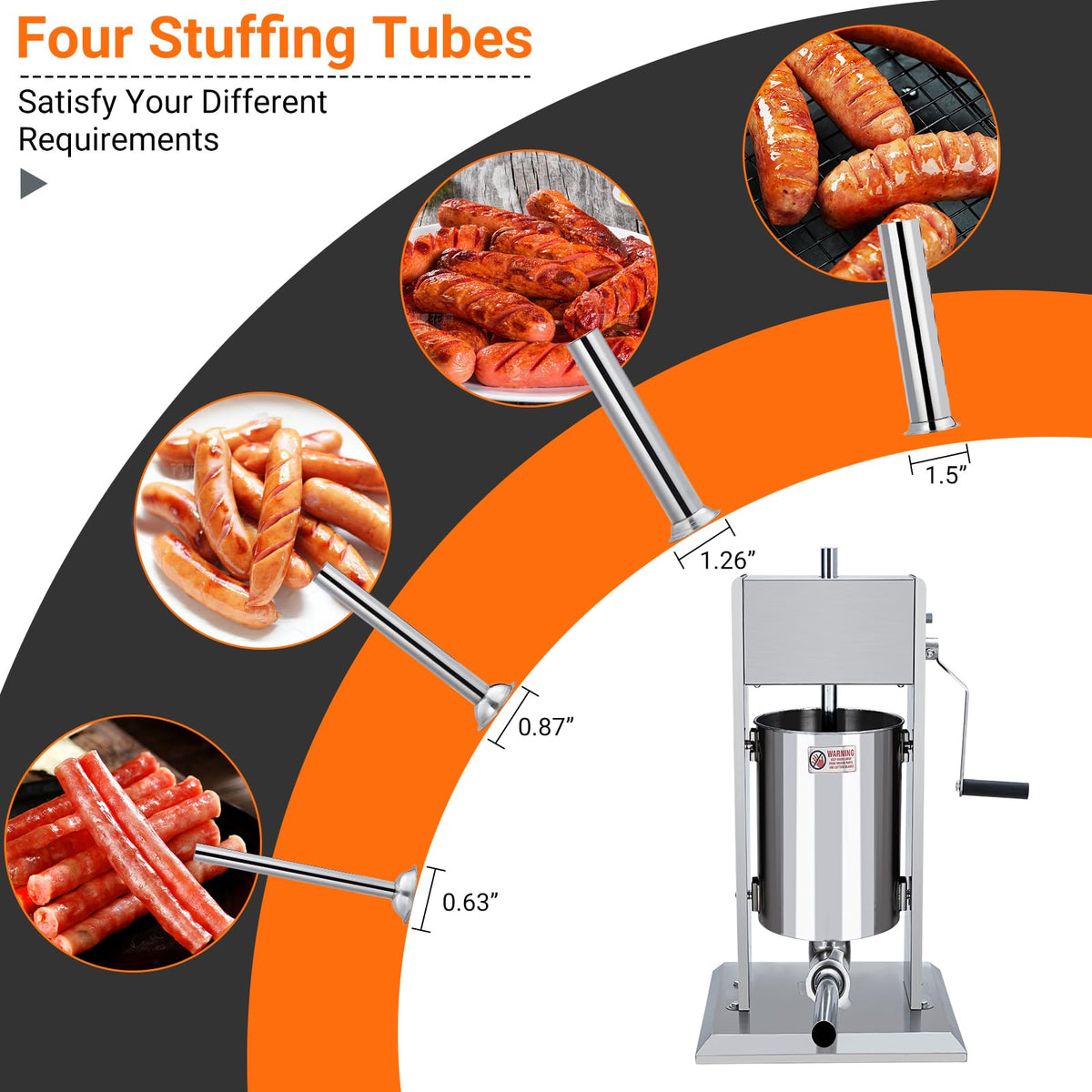Manual 11 LBS Stainless Steel Sausage Stuffer with 4 Stuffing Tubes R812